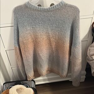 Francesca's Collections Blue and Tan Crew Neck Sweater